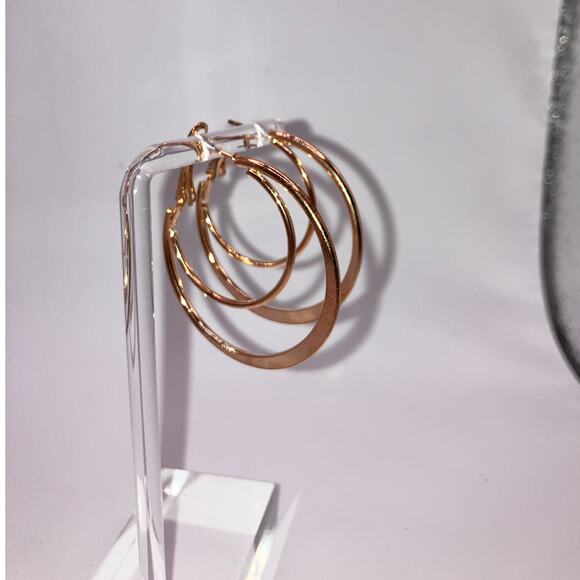 Gold-Tone Shiny Double Large Hoop Hinged 1 5/8" Earrings! - Picture 3 of 9